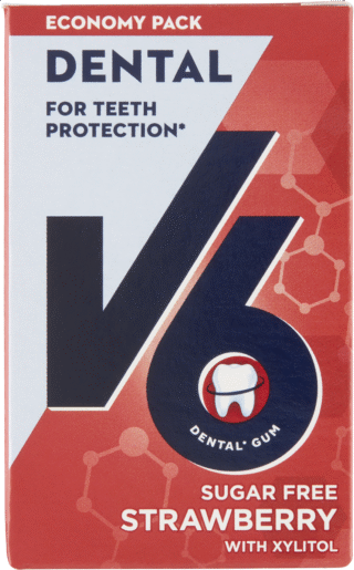 V6 Tyggegummi m. jordbær- og mintsmag 70,00 g