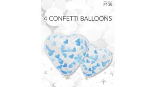 Hjerteballoner m. konfetti i blå, Happy Party