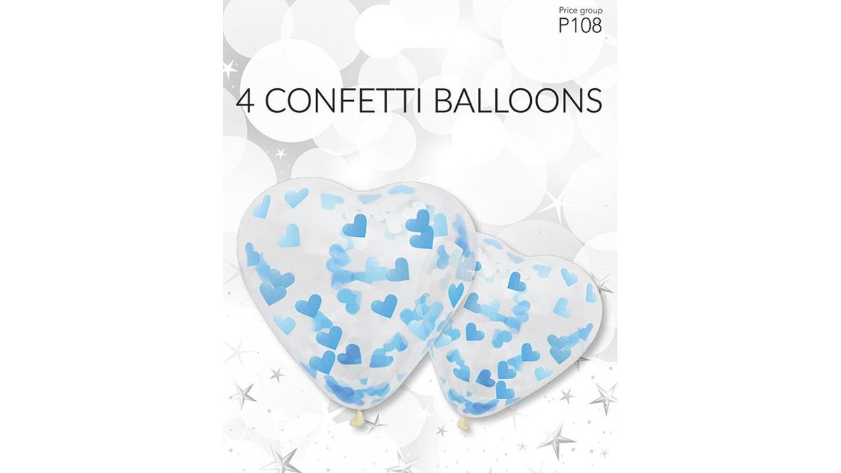 Hjerteballoner m. konfetti i blå, Happy Party