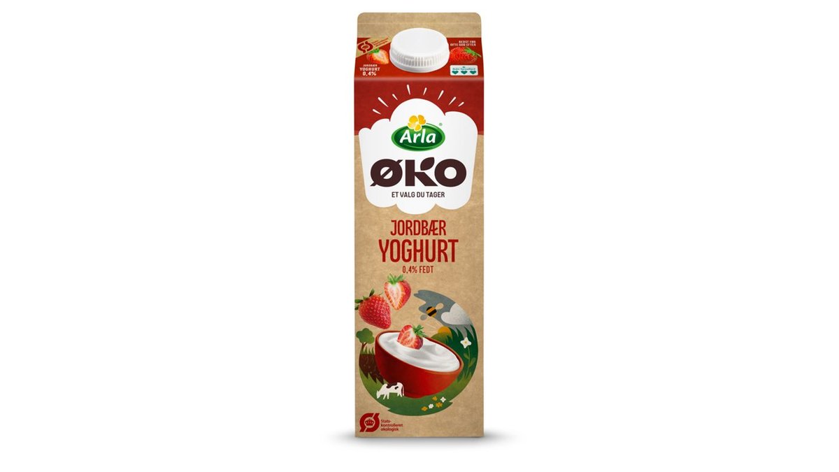 Yoghurt m. jordbær 0,4% øko. Arla ØKO