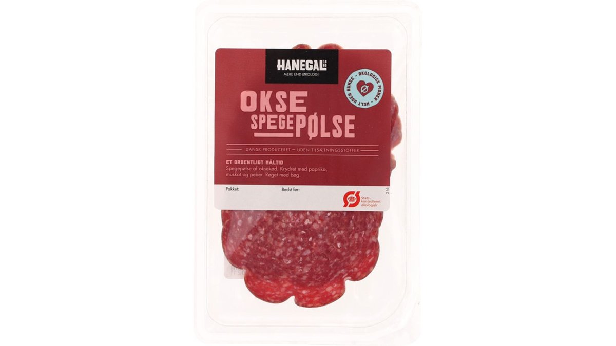 Oksespegepølse i skiver øko. Hanegal