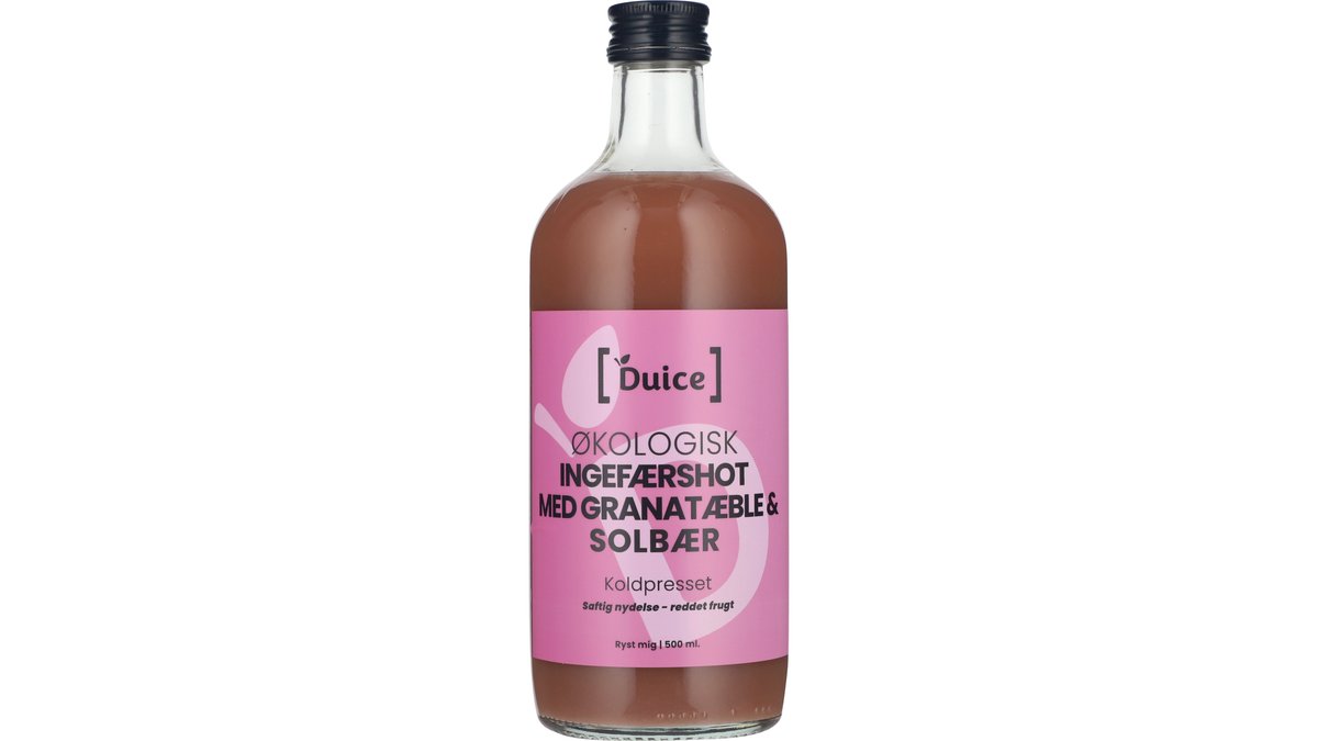 Ingefærshot m. granatæble & solbær 500 ml øko. Duice