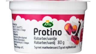 Mælkedessert m. Vanilje & rabarber 7,4%, Arla Protino