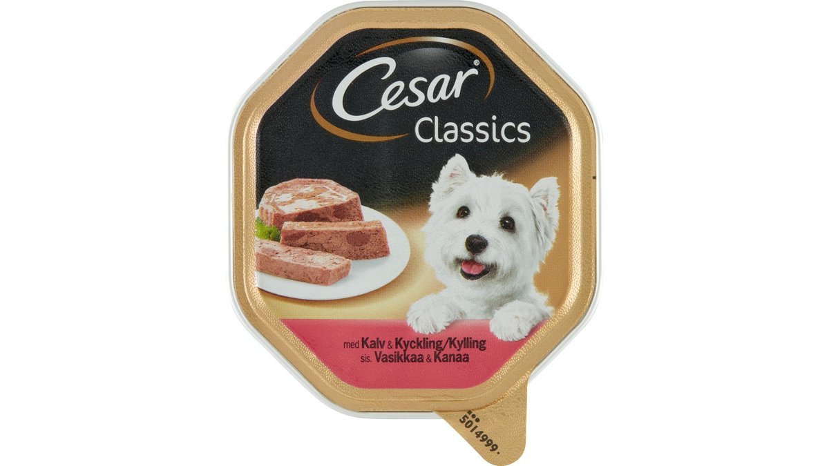 Vådfoder t. hund m. kalv og kylling, Cesar