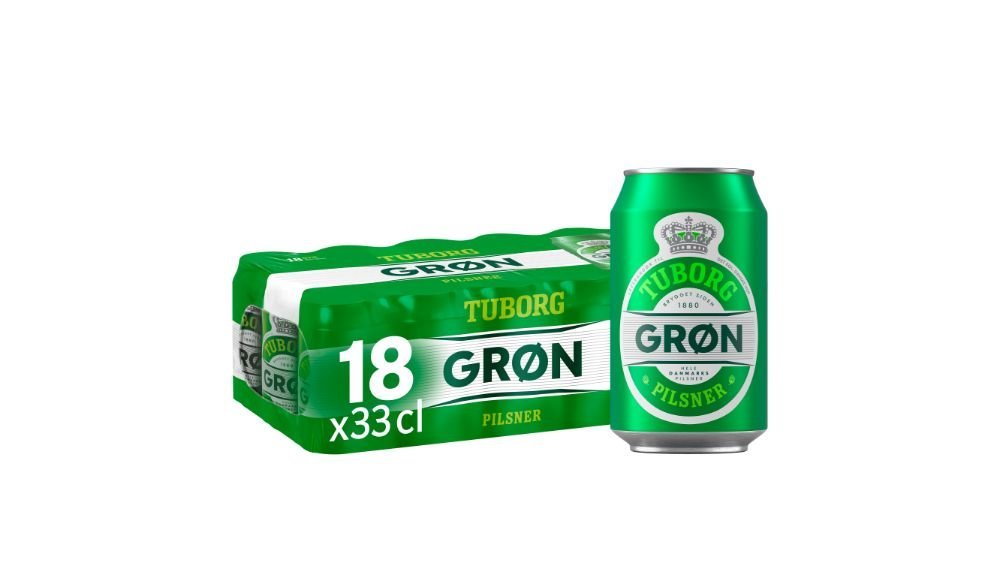 Grøn Tuborg pilsner 4,6% 18-pak dåse