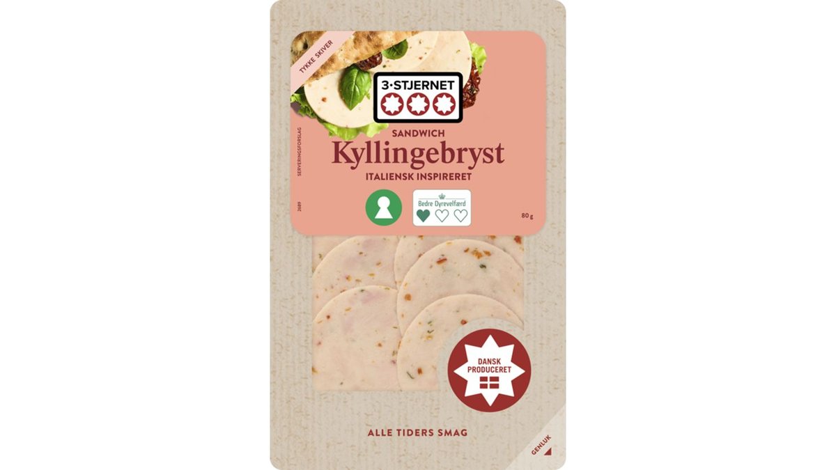 Kyllingebryst i skiver t. sandwich italiensk inspireret, 3-Stjernet