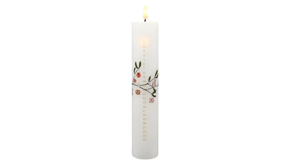 Kalenderlys hvid m. julemotiv LED