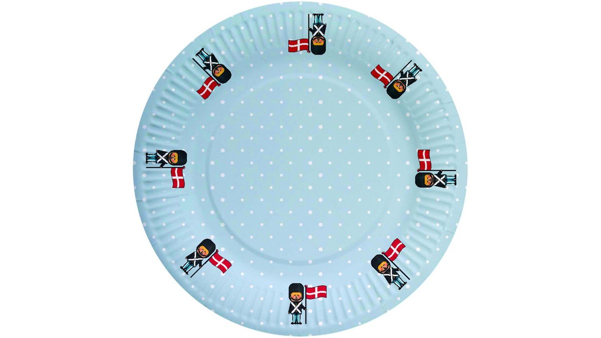 Paptallerkner m. motiv af garder m. flag, Happy Party