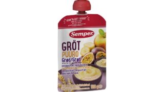 Grød m. æble, passionsfrugt & banan i klempose, Semper