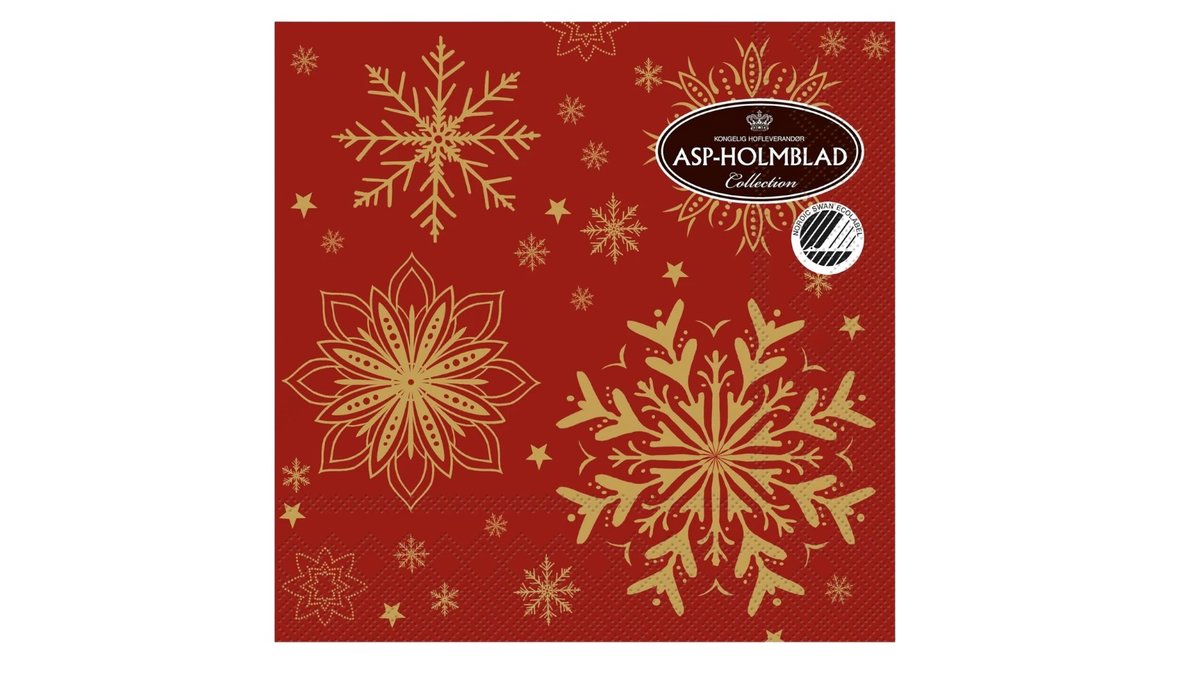 Servietter i rød m. guld motiv 40 cm, ASP Holmblad